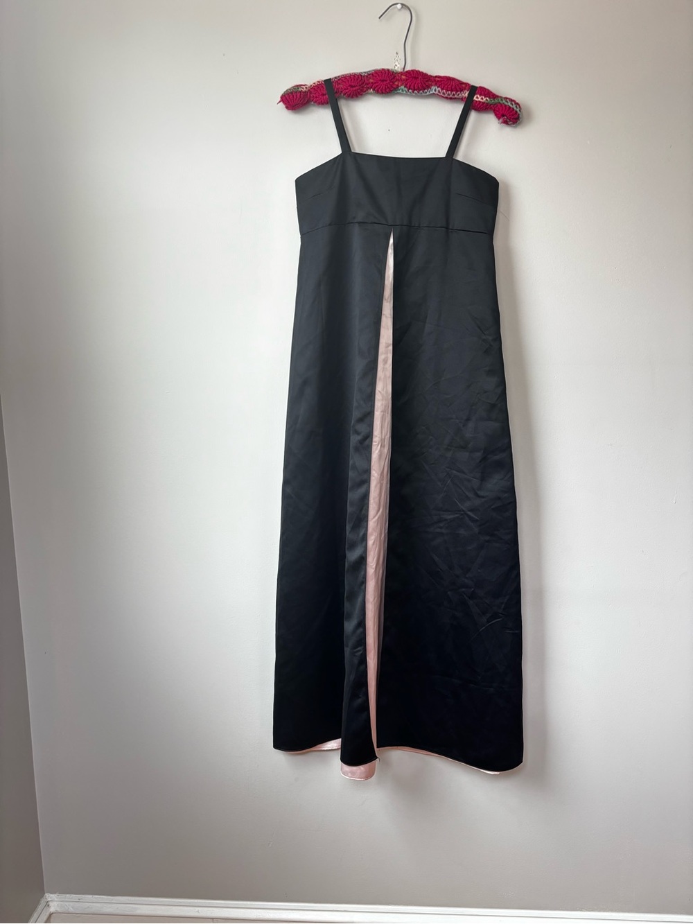 Black and Blush Two-Tone Maxi Dress with Front Slit